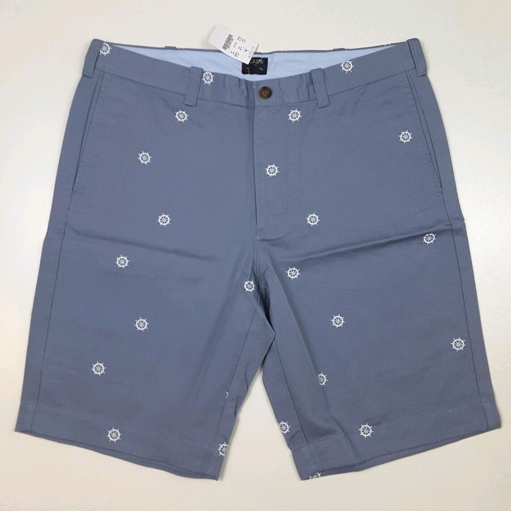 🆕 J. Crew Factory Rivington 11" Printed Chino Shorts Ship Wheel Nautical sz 36